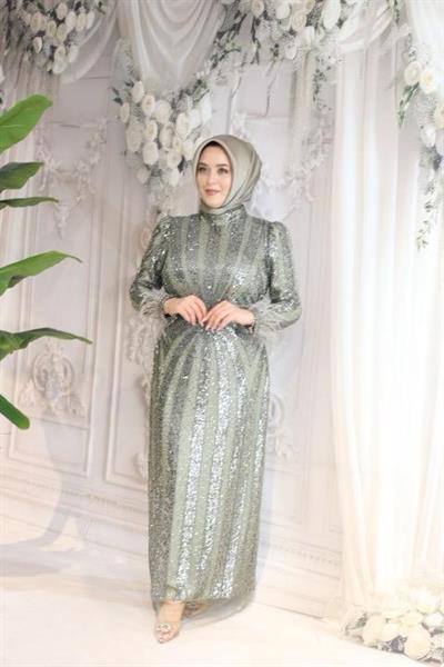 ARMC529 FULL STONE EVENING DRESS WITH SLEEVE DETAIL