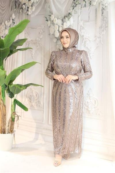 ARMC529 FULL STONE EVENING DRESS WITH SLEEVE DETAIL