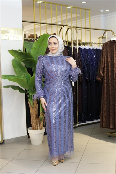 ARMC529 FULL STONE EVENING DRESS WITH SLEEVE DETAIL