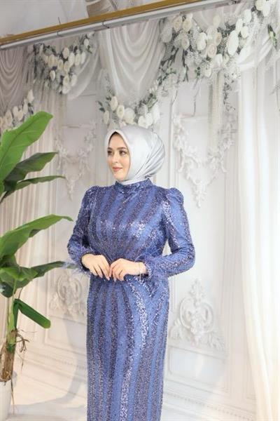 ARMC529 FULL STONE EVENING DRESS WITH SLEEVE DETAIL