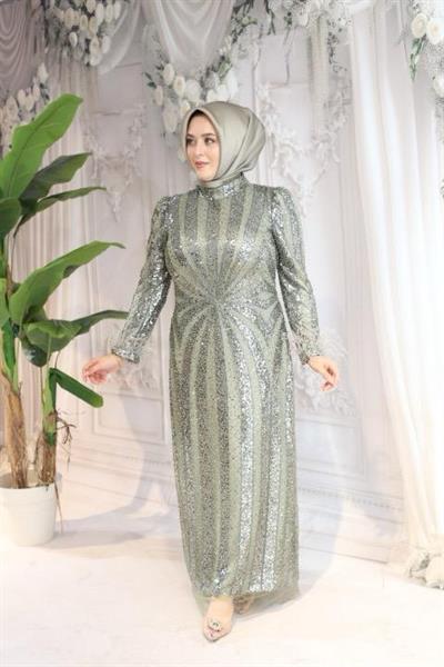 ARMC529 FULL STONE EVENING DRESS WITH SLEEVE DETAIL