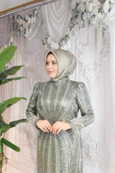 ARMC529 FULL STONE EVENING DRESS WITH SLEEVE DETAIL