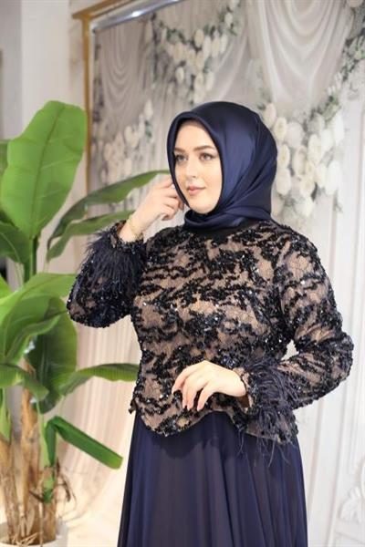 ARMC562 CODE ÄRMELN ABENDKLEID MIT FEDER DETAIL