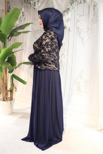 ARMC562 CODE ÄRMELN ABENDKLEID MIT FEDER DETAIL