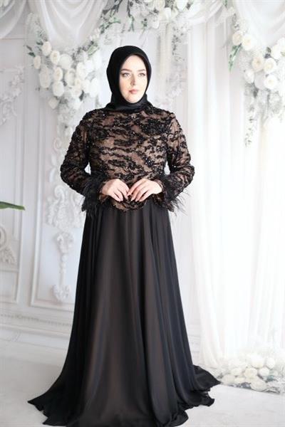 ВЕЧЕРНЕЕ ПЛАТЬЕ С КОДОВЫМИ РУКАВАМИ И ПЕРЬЯМИ ARMC562