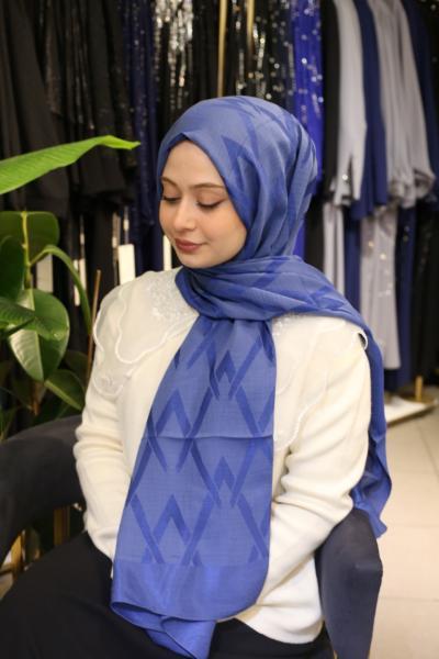 ARMİNE LYOCELL ZİKZAK DESEN ŞAL 1 MAVİ
