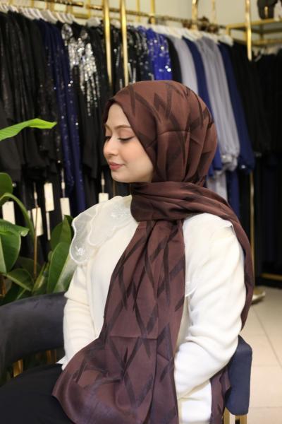 ARMİNE LYOCELL ZİKZAK DESEN ŞAL 1 KAHVERENGİ