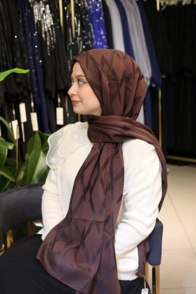 ARMİNE LYOCELL ZİKZAK DESEN ŞAL 1 KAHVERENGİ