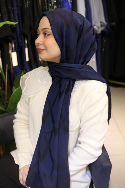 ARMİNE LYOCELL ZİKZAK DESEN ŞAL 1 LACİVERT
