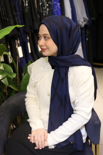 ARMİNE LYOCELL ZİKZAK DESEN ŞAL 1 LACİVERT