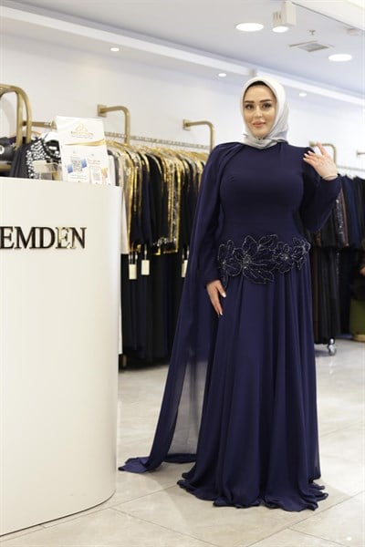 BEL İŞLEMELİ ŞİFON ABİYE ELBİSE 0067 KOD