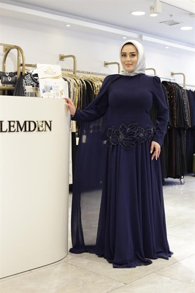 BEL İŞLEMELİ ŞİFON ABİYE ELBİSE 0067 KOD
