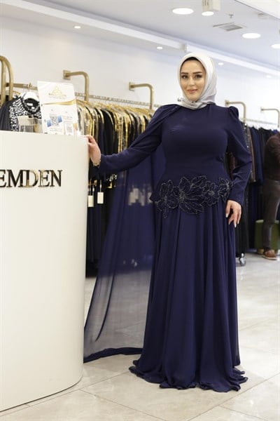 BEL İŞLEMELİ ŞİFON ABİYE ELBİSE 0067 KOD