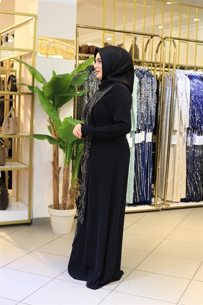 BEY522 KOD TAŞLI KREP ABİYE ELBİSE