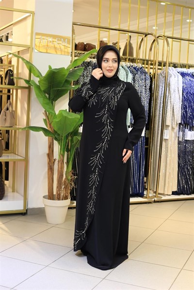 BEY522 KOD TAŞLI KREP ABİYE ELBİSE