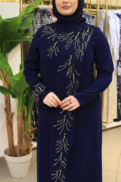 BEY522 KOD TAŞLI KREP ABİYE ELBİSE