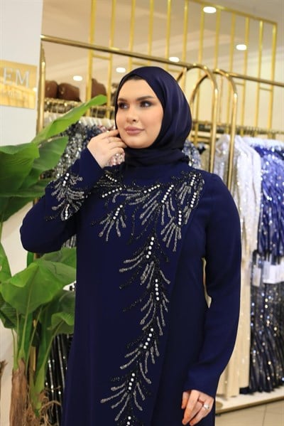 BEY522 KOD TAŞLI KREP ABİYE ELBİSE