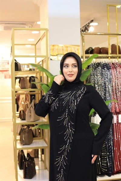 BEY522 KOD TAŞLI KREP ABİYE ELBİSE