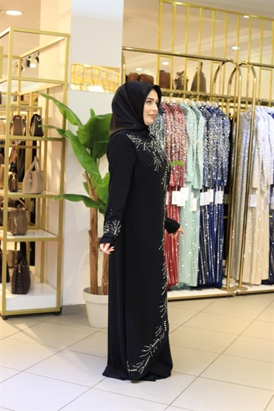 BEY522 KOD TAŞLI KREP ABİYE ELBİSE