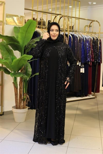 BEY701 KOD TAŞLI ABAYA TAKIM