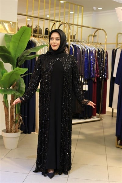 BEY701 KOD TAŞLI ABAYA TAKIM