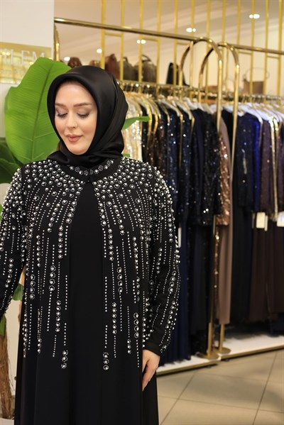 BEY703 ABAYA SUIT WITH RIDGE STONES