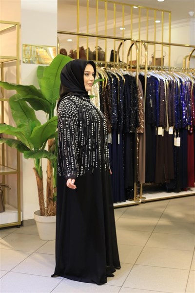 BEY703 ABAYA SUIT WITH RIDGE STONES