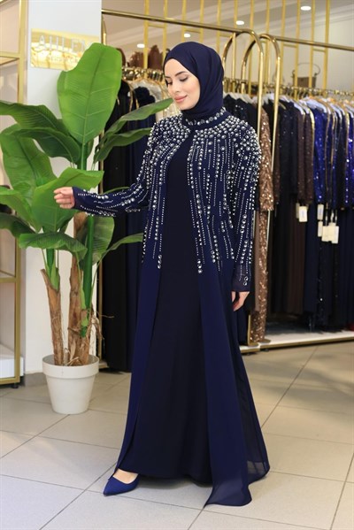 BEY703 ABAYA SUIT WITH RIDGE STONES