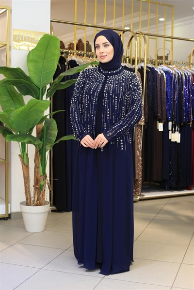 BEY703 ABAYA SUIT WITH RIDGE STONES