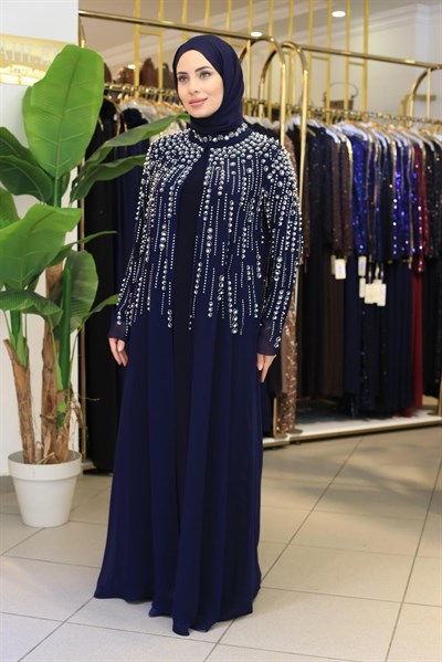 BEY703 ABAYA SUIT WITH RIDGE STONES
