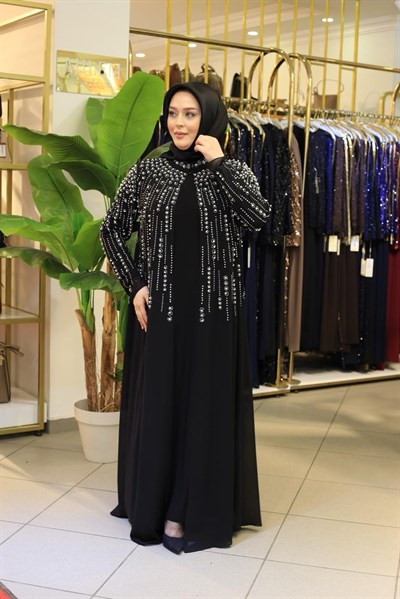 BEY703 ABAYA SUIT WITH RIDGE STONES
