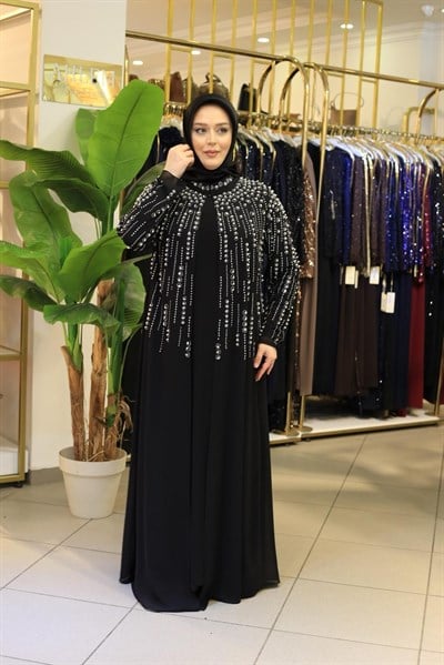 BEY703 ABAYA SUIT WITH RIDGE STONES