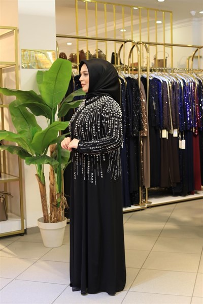 BEY703 ABAYA SUIT WITH RIDGE STONES
