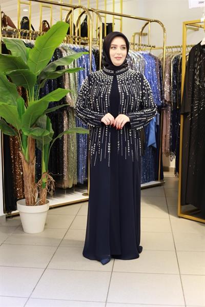BEY703 SIRA TAŞLI ABAYA TAKIM LACİVERT