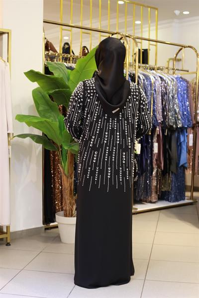 BEY703 SIRA TAŞLI ABAYA TAKIM SİYAH