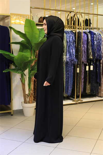 BEY801 KOD SIRA TAŞLI ABAYA TAKIM SİYAH