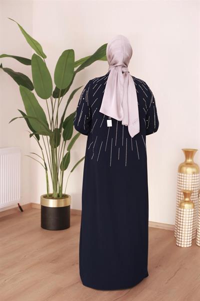 BEY802 KOD İNCİLİ ABAYA TAKIM LACİVERT