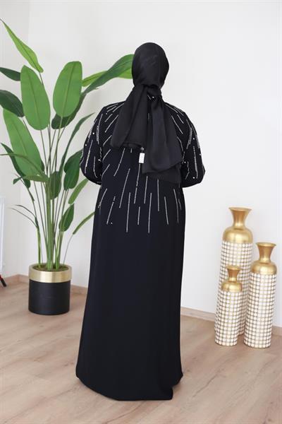 BEY802 KOD İNCİLİ ABAYA TAKIM SİYAH