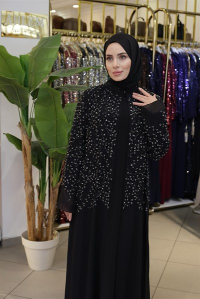 BEY805 KOD TAŞ BASKILI ABAYA TAKIM