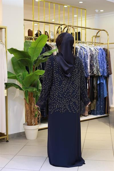 BEY805 KOD TAŞ BASKILI ABAYA TAKIM LACİVERT