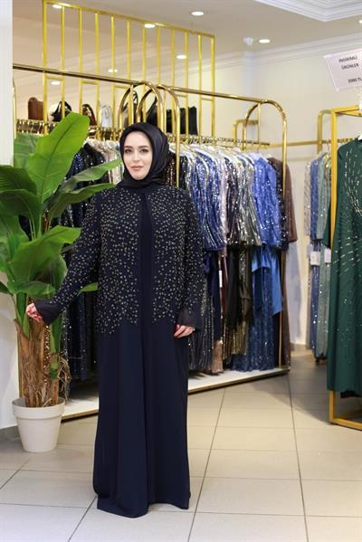 BEY805 KOD TAŞ BASKILI ABAYA TAKIM LACİVERT