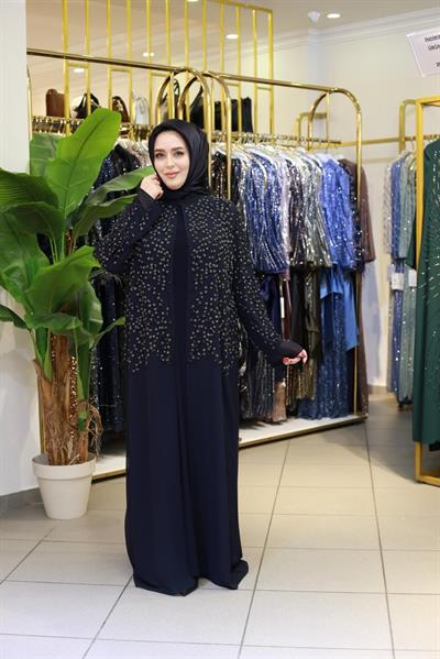 BEY805 KOD TAŞ BASKILI ABAYA TAKIM LACİVERT