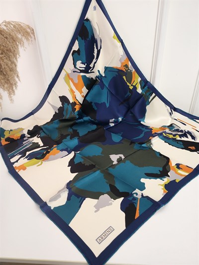 8935/55 CODE FLORAL DETAILED ARMINE TWILL SILK SCARF