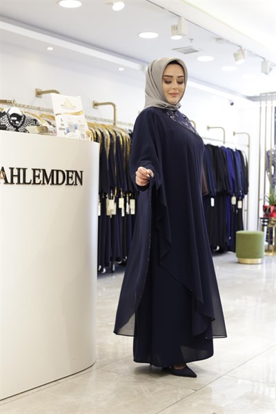 ÇİÇEK İŞLEMELİ ŞİFON ELBİSE 3645 KOD