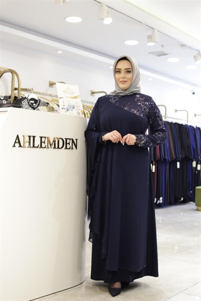 ÇİÇEK İŞLEMELİ ŞİFON ELBİSE 3645 KOD