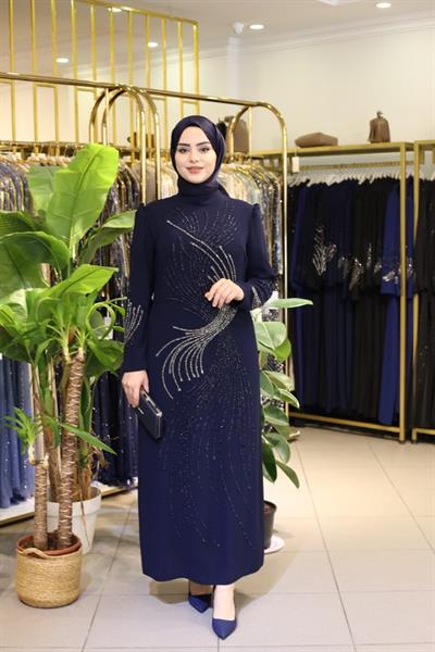 CINAR5020 KOD ZERAFET ABİYE ELBİSE LACİVERT