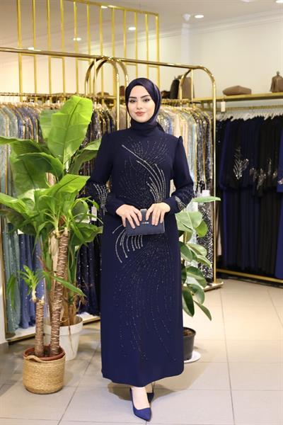 CINAR5020 KOD ZERAFET ABİYE ELBİSE LACİVERT