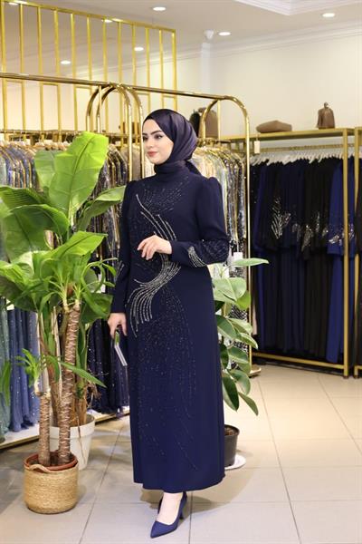 CINAR5020 KOD ZERAFET ABİYE ELBİSE LACİVERT