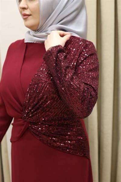 CNR5046 KOD PAYET GARNİLİ ELBİSE BORDO