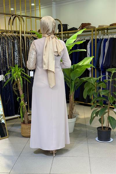 CNR5046 KOD PAYET GARNİLİ ELBİSE KREM